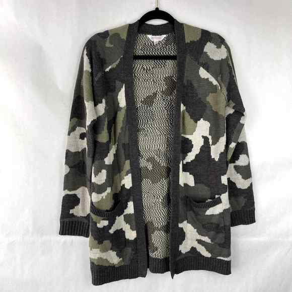 Camouflage Open Front Cardigan Sweater Green Size Small No Boundaries - Picture 1 of 6